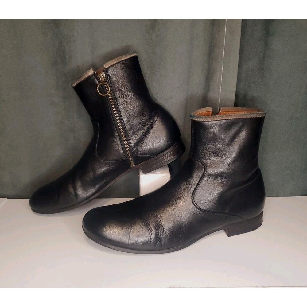 Fiorentini + Baker Side Zip Black Ankle Boots EU 43 US Mens 10 Made in Italy